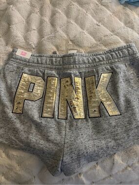 PINK Victoria's Secret Grey Shorts with Gold Sequin Logo